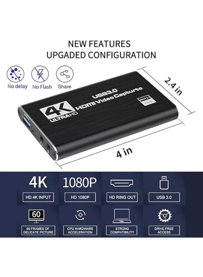4K HDMI Game Capture Card (Black) - 1080P 60fps Video Recording & Live Streaming for DSLR, Camcorder & Action Cams - Image 3